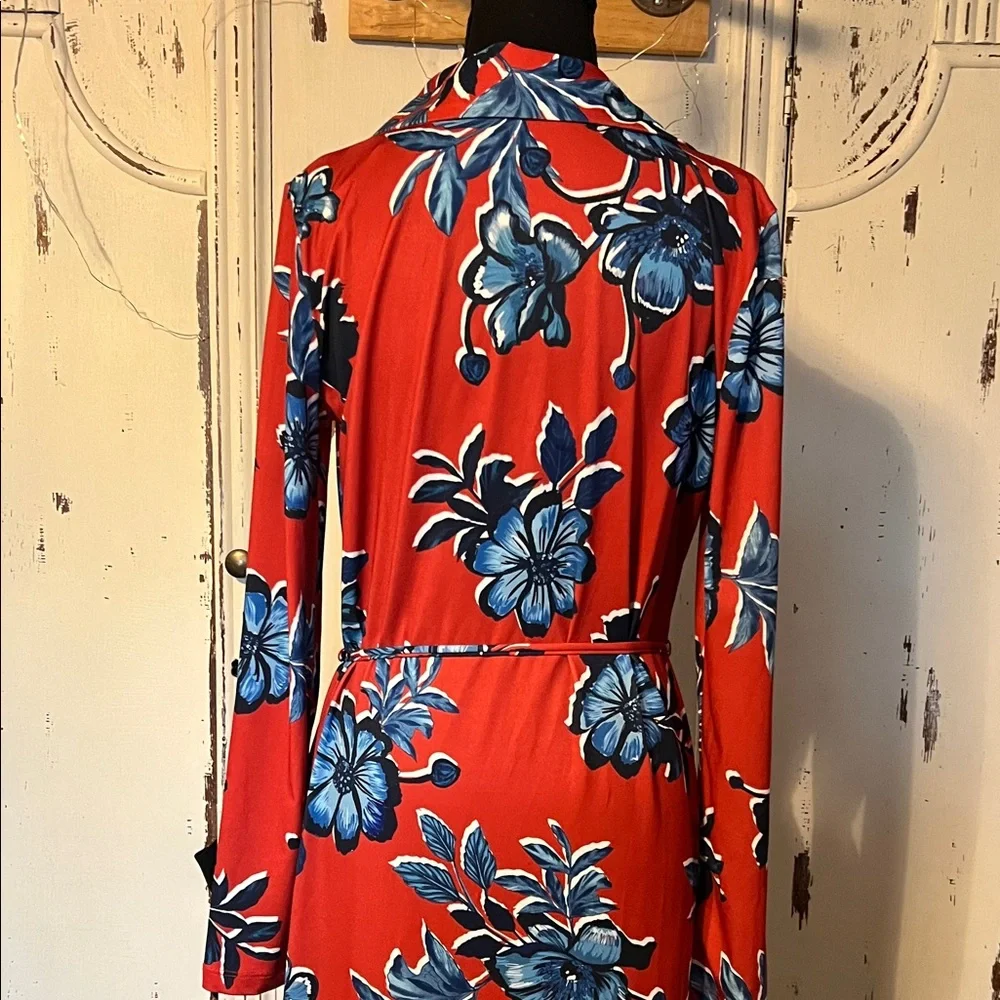 Zara Vibrant Red and Blue Floral Long Sleeve  Maxi Dress - Picture 5 of 7